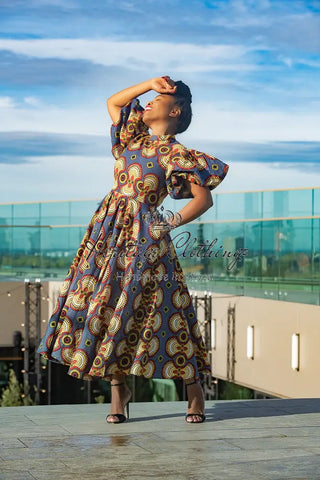 Olori Multicolored African Print Midi Dress Dresses