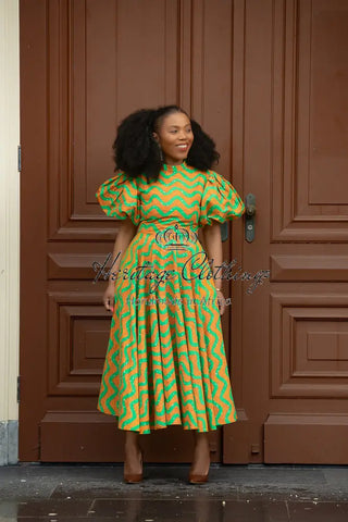 Olori Orange And Green Dress Dresses