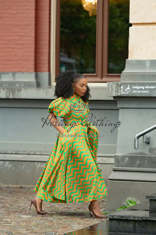 Olori Orange And Green Dress Dresses