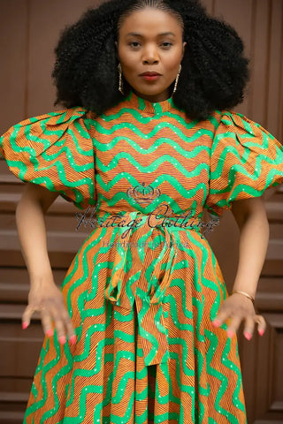 Olori Orange And Green Dress Dresses