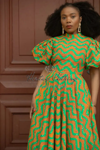 Olori Orange And Green Dress Dresses