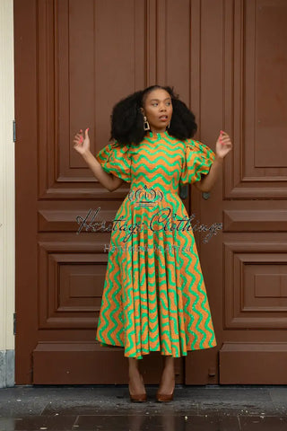 Olori Orange And Green Dress Dresses