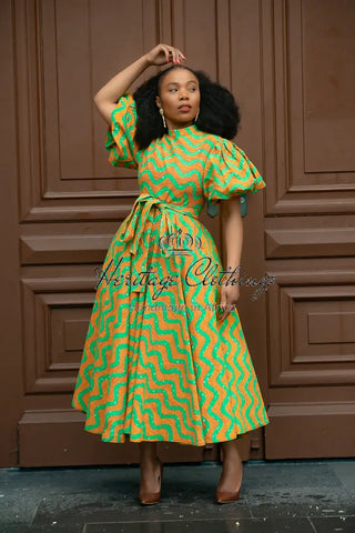 Olori Orange And Green Dress Dresses