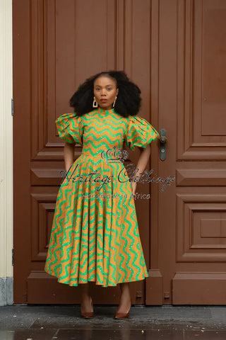 Olori Orange And Green Dress Dresses