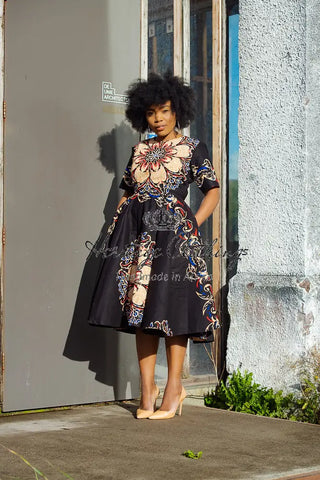 Oluchi Black And Red Floral Midi Dress Dresses