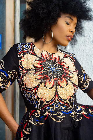 Oluchi Black And Red Floral Midi Dress Dresses