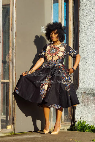 Oluchi Black And Red Floral Midi Dress Dresses