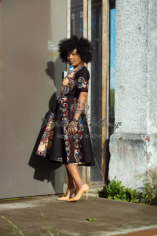 Oluchi Black And Red Floral Midi Dress Dresses