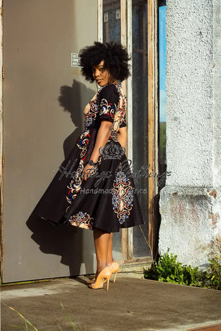 Oluchi Black And Red Floral Midi Dress Dresses