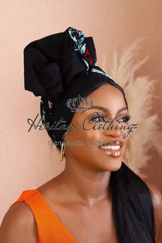 Oluchi Black Floral Headwrap Accessories