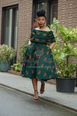 Oyin Green And Brown Midi Dress. Dresses