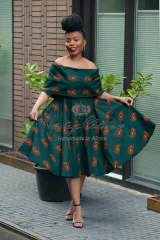 Oyin Green And Brown Midi Dress. Dresses