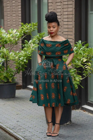 Oyin Green And Brown Midi Dress. Dresses