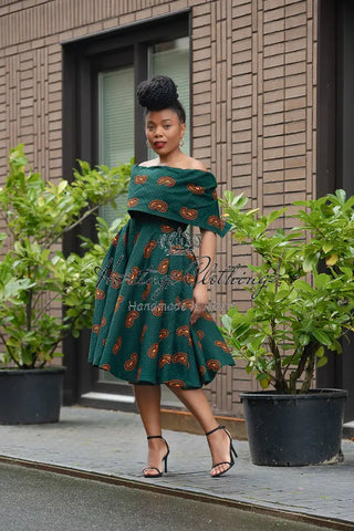 Oyin Green And Brown Midi Dress. Dresses