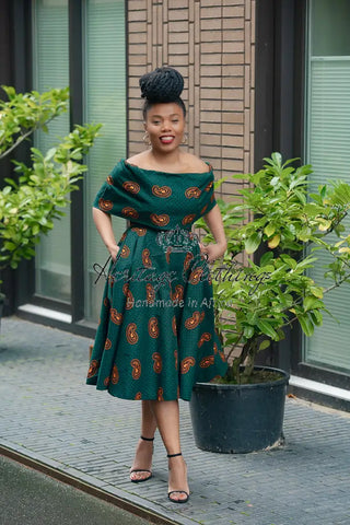 Oyin Green And Brown Midi Dress. Dresses