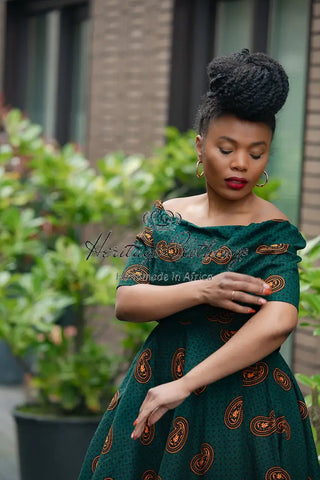 Oyin Green And Brown Midi Dress. Dresses