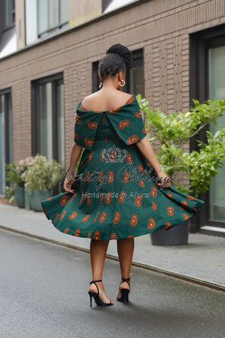 Oyin Green And Brown Midi Dress. Dresses