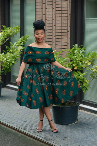 Oyin Green And Brown Midi Dress. Dresses