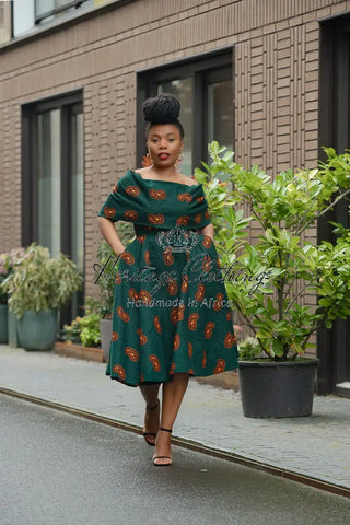 Oyin Green And Brown Midi Dress. Dresses