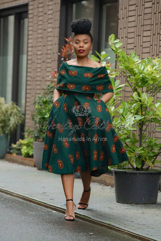 Oyin Green And Brown Midi Dress. Dresses