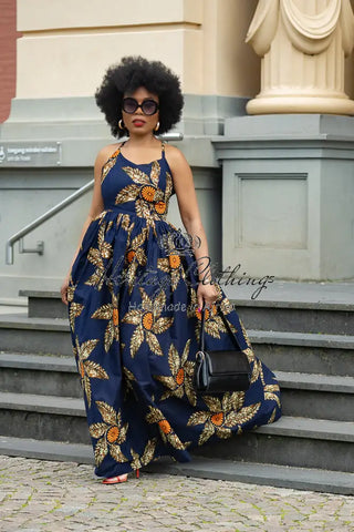 Palesa Navy Blue And Brown Dress Dresses