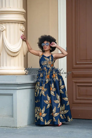 Palesa Navy Blue And Brown Dress Dresses