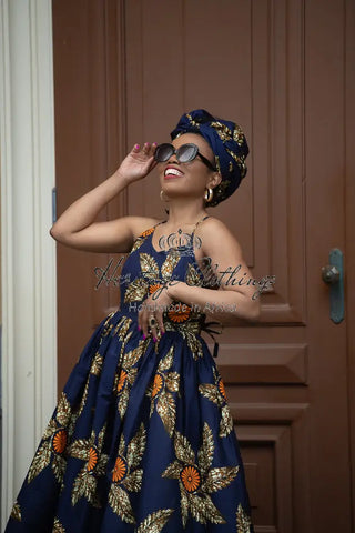 Palesa Navy Blue And Brown Dress Dresses