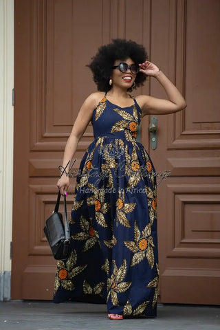 Palesa Navy Blue And Brown Dress Dresses