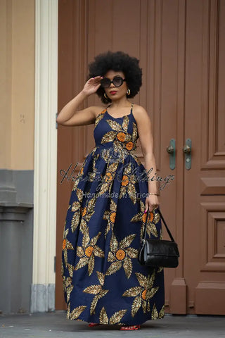 Palesa Navy Blue And Brown Dress Dresses