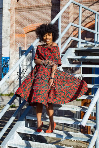 Pre Order Oyin Midi African Print Cape Dress Dresses