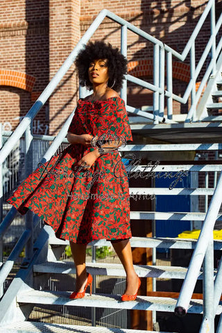 Pre Order Oyin Midi African Print Cape Dress Dresses