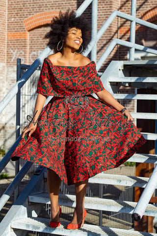 Pre Order Oyin Midi African Print Cape Dress Dresses