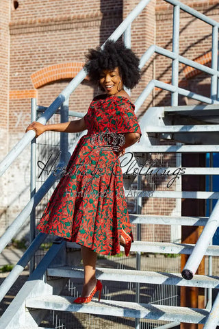 Pre Order Oyin Midi African Print Cape Dress Dresses