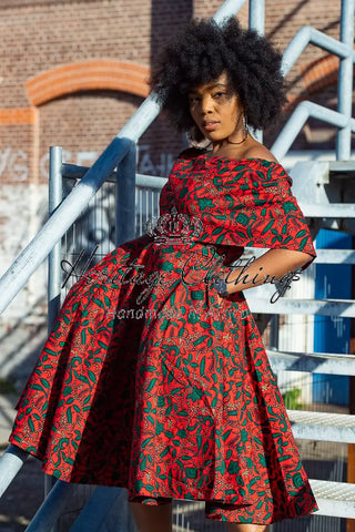 Pre Order Oyin Midi African Print Cape Dress Dresses