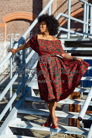 Pre Order Oyin Midi African Print Cape Dress Dresses