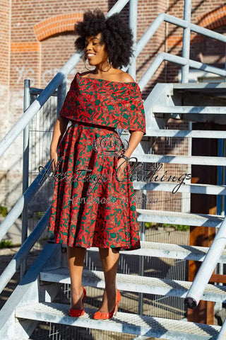 Pre Order Oyin Midi African Print Cape Dress Dresses