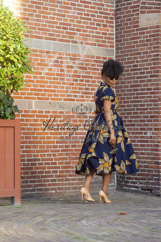 Thandiwe Navy Blue And Brown Midi Dress Dresses