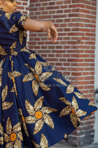 Thandiwe Navy Blue And Brown Midi Dress Dresses