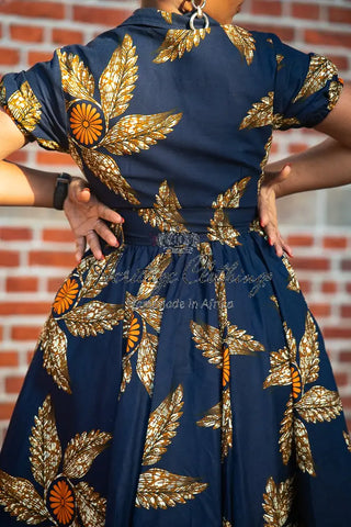 Thandiwe Navy Blue And Brown Midi Dress Dresses