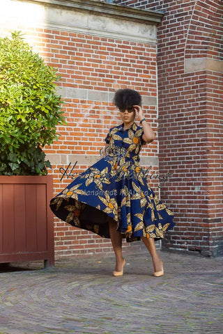 Thandiwe Navy Blue And Brown Midi Dress Dresses