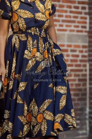 Thandiwe Navy Blue And Brown Midi Dress Dresses