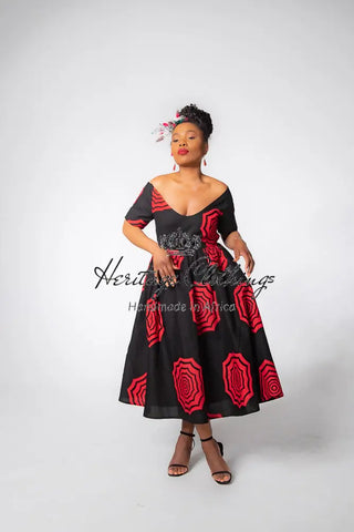 Theresa Red And Black Dress Clothing