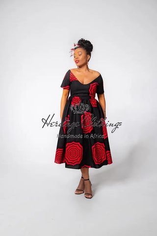 Theresa Red And Black Dress Clothing