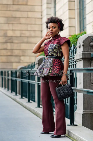 Tiwa Burgundy Peplum Top Women’s Dress