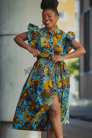 Zendaya Blue And Brown Floral Midi Dress