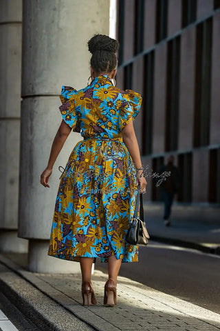 Zendaya Blue And Brown Floral Midi Dress