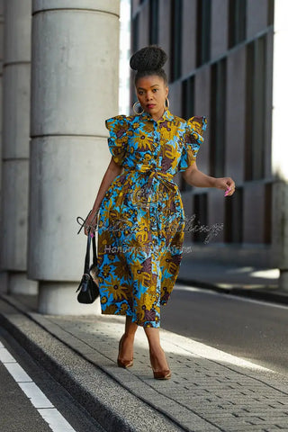 Zendaya Blue And Brown Floral Midi Dress