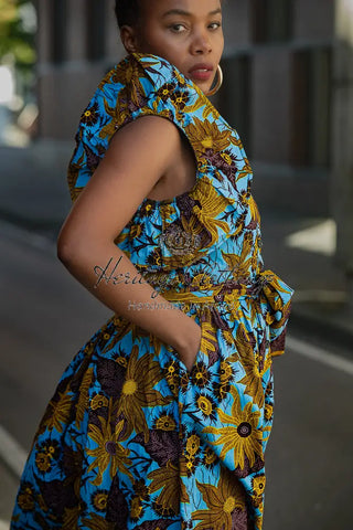 Zendaya Blue And Brown Floral Midi Dress