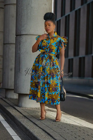 Zendaya Blue And Brown Floral Midi Dress