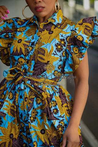 Zendaya Blue And Brown Floral Midi Dress